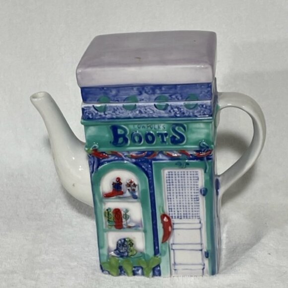 Vintage hand-painted ceramic MSRF teapot w/ Tex-Mex Grill/Boots on the building - Picture 6 of 9